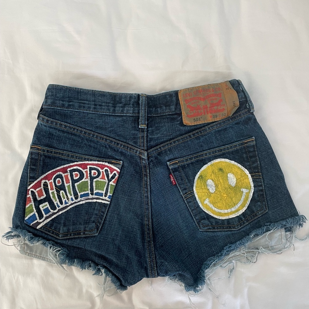 Vintage hand painted Levi 501 denim cutoffs